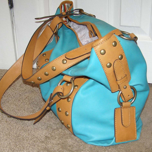NEW Hype large Leather Shoulder Tote bag Studded Turquoise - Picture 4 of 8